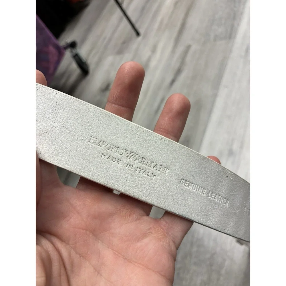 Emporio Armani White Leather Belt W/ Belt Buckle Made In Italy